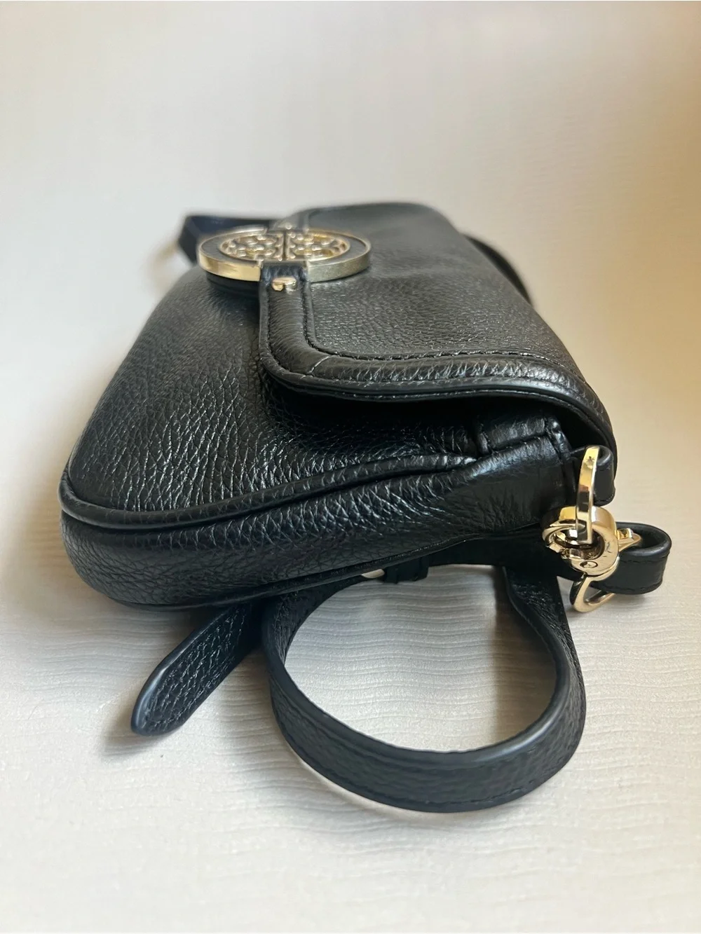 Tory Burch Amanda Mini Crossbody Black Leather Gold Logo Flap Bag